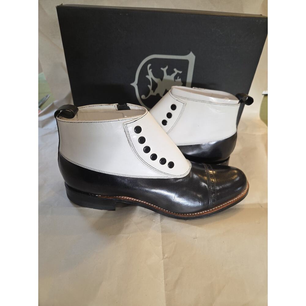 Stacy Adams Madison Black/White Leather Spat Cap Toe Ankle Boot (Us 8 D))